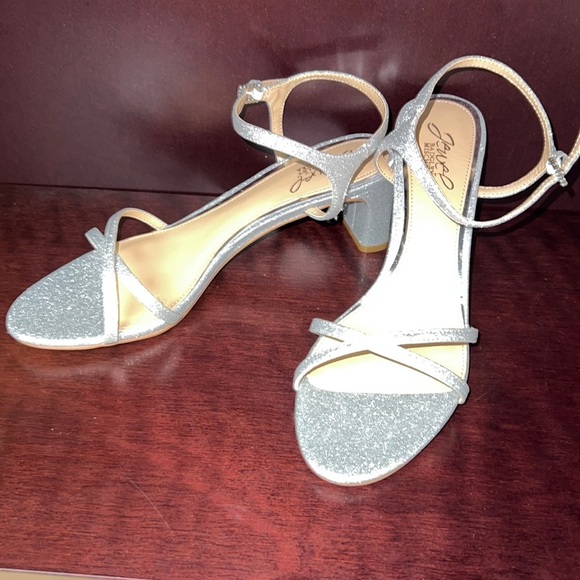 Jewel Badgley Mischka Omari Silver Glitter Party Wedding Formal Block Heel - Picture 3 of 15